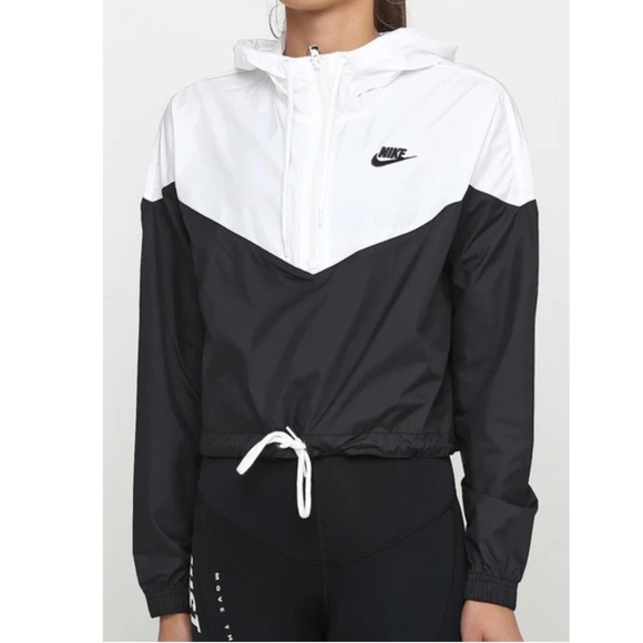 Nike Women's Sportswear Windrunner Jacket in Black and White - Picture 1 of 7
